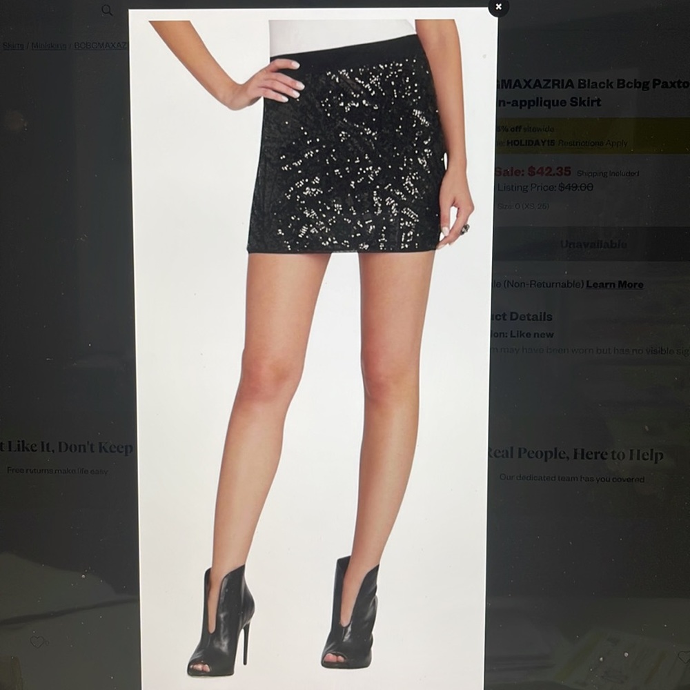 BCBC Max Azria Black Sequin Mini Skirt